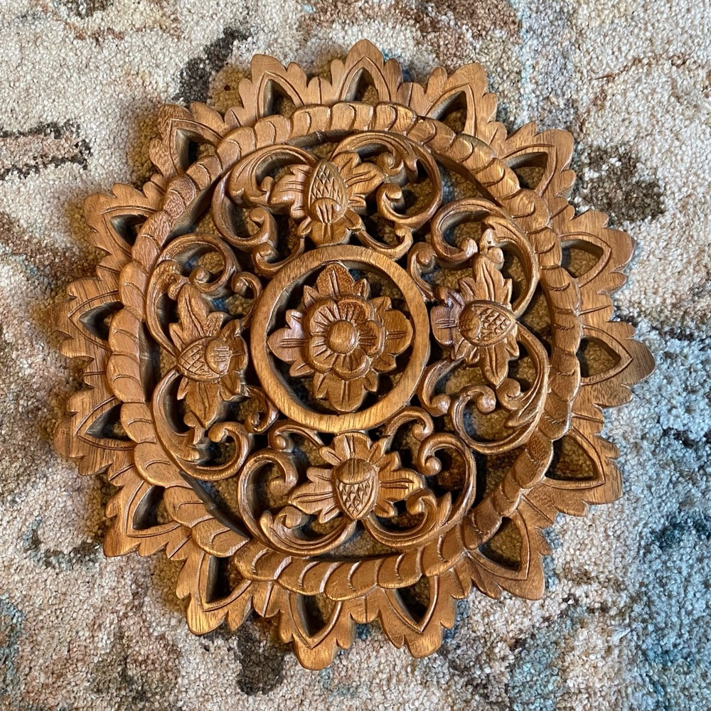 Novica Wood Floral Panel ‘Lotus Blossom’ Wall Decor